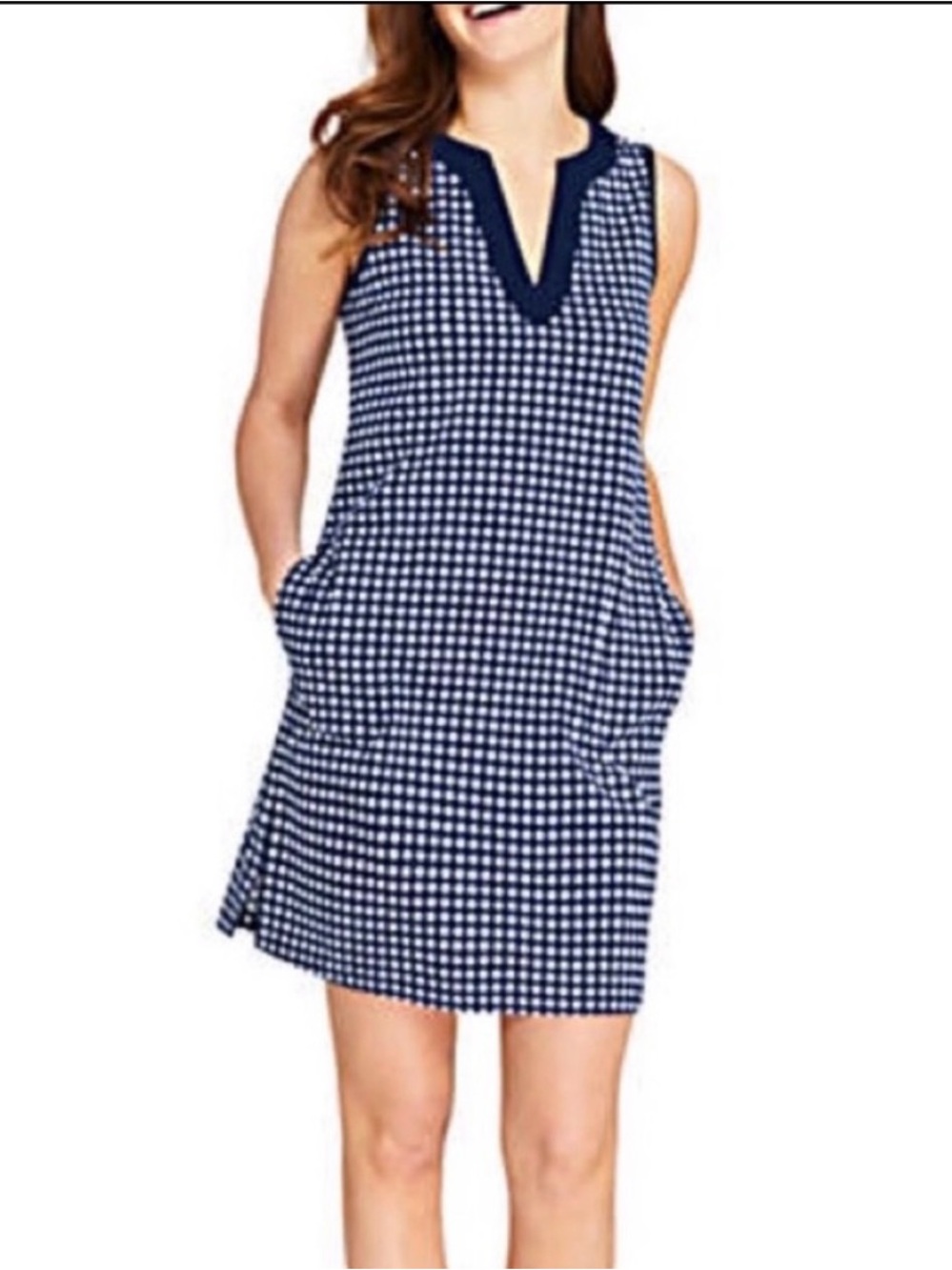 Lands' End Navy x Draper James Gingham  Swim Cover-Up